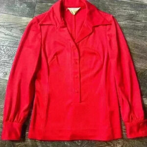Vintage 60/70s Red Polyester Blouse Joe Frank of Houston Size Small
